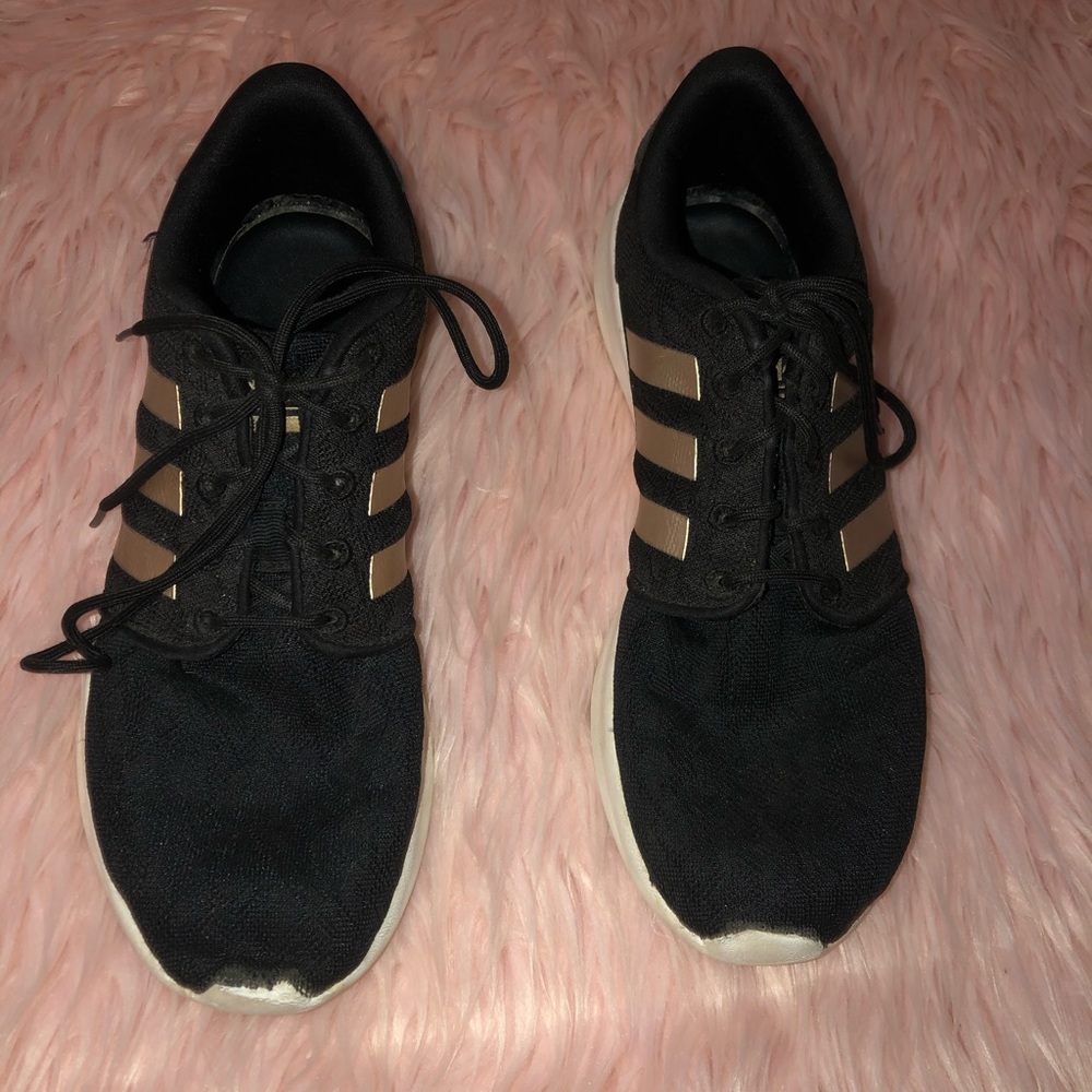 Black and Rose Gold Adidas Sneakers